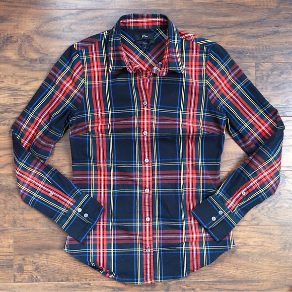 SOLD J Crew • Slim Stretch Perfect Shirt button down black Stewart Tartan plaid - Picture 5 of 14